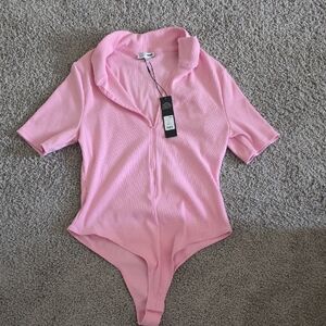 Fashion Nova Light Pink Ribbed Zip-Up Kids Bodysuit